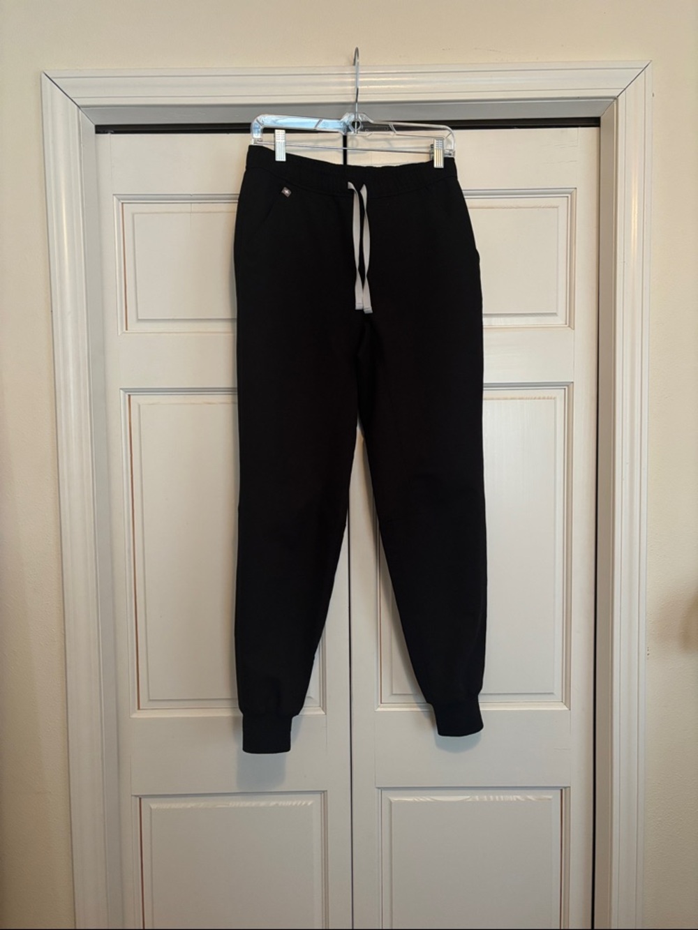 Figs Black Womens Jogger Pants with White Drawstring
